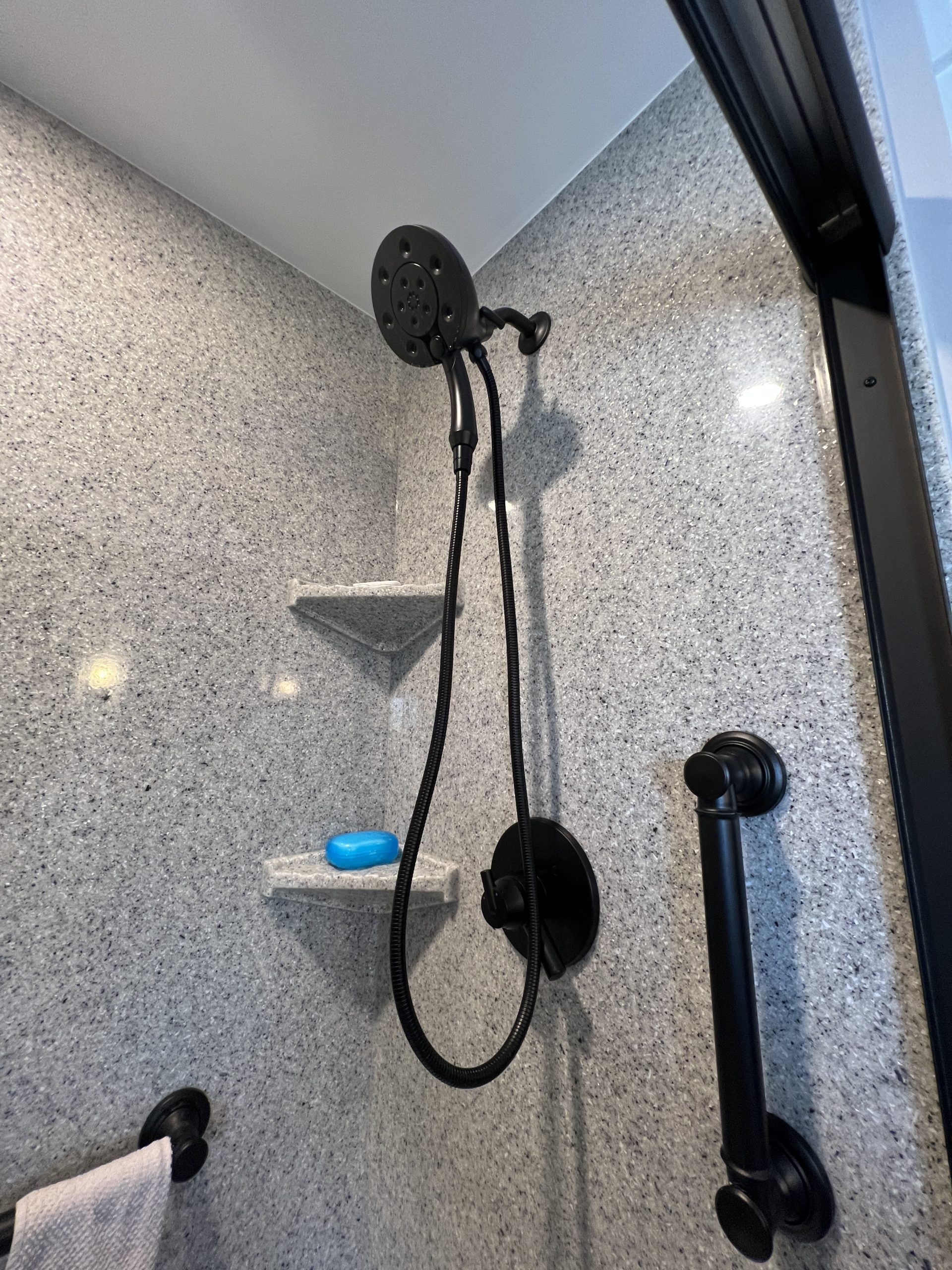  |  Black Frame Bathroom Showerhead and Shelves
