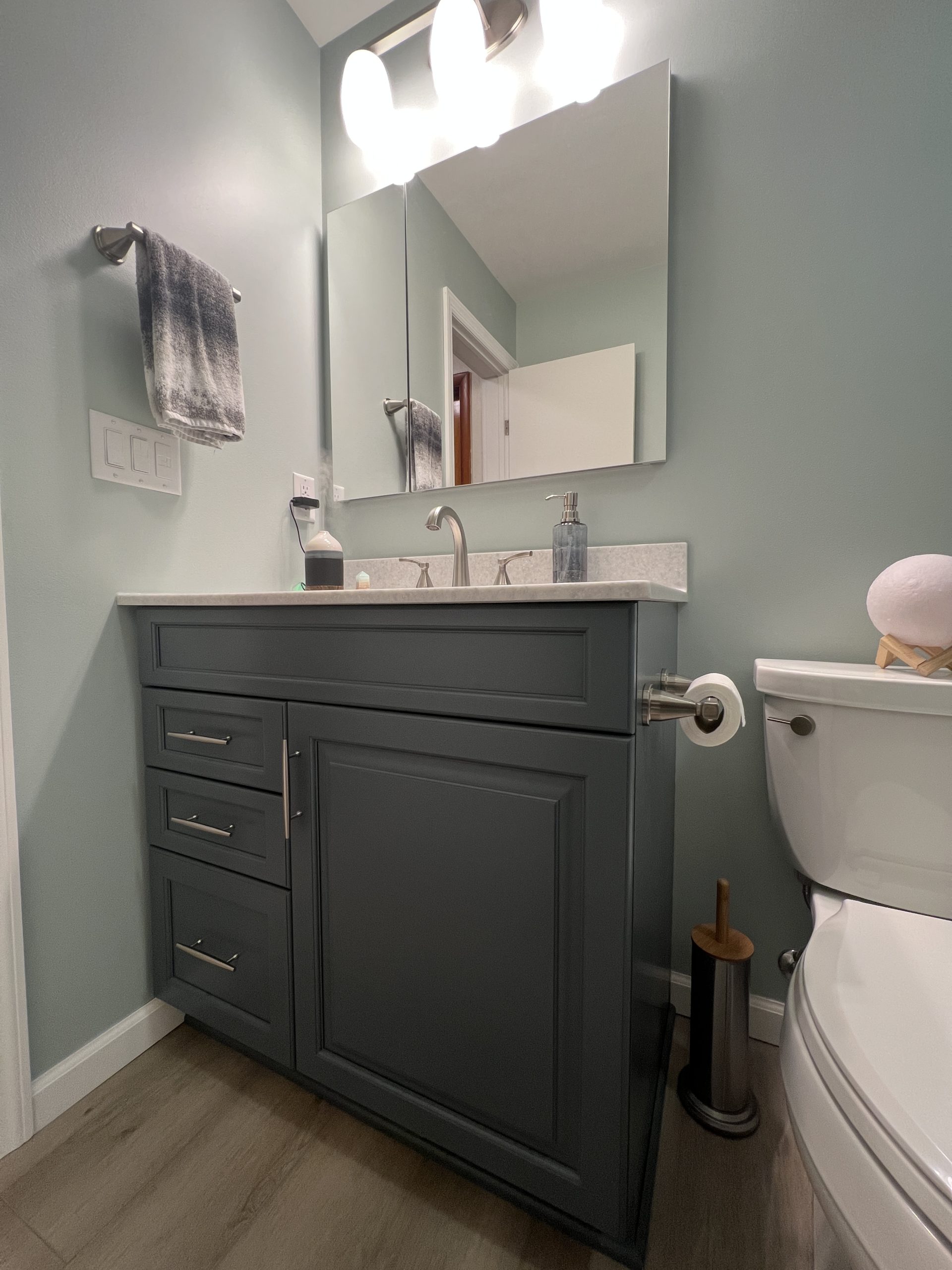  |  Dark Green Vanity Bathroom Vanity and Light Fixture