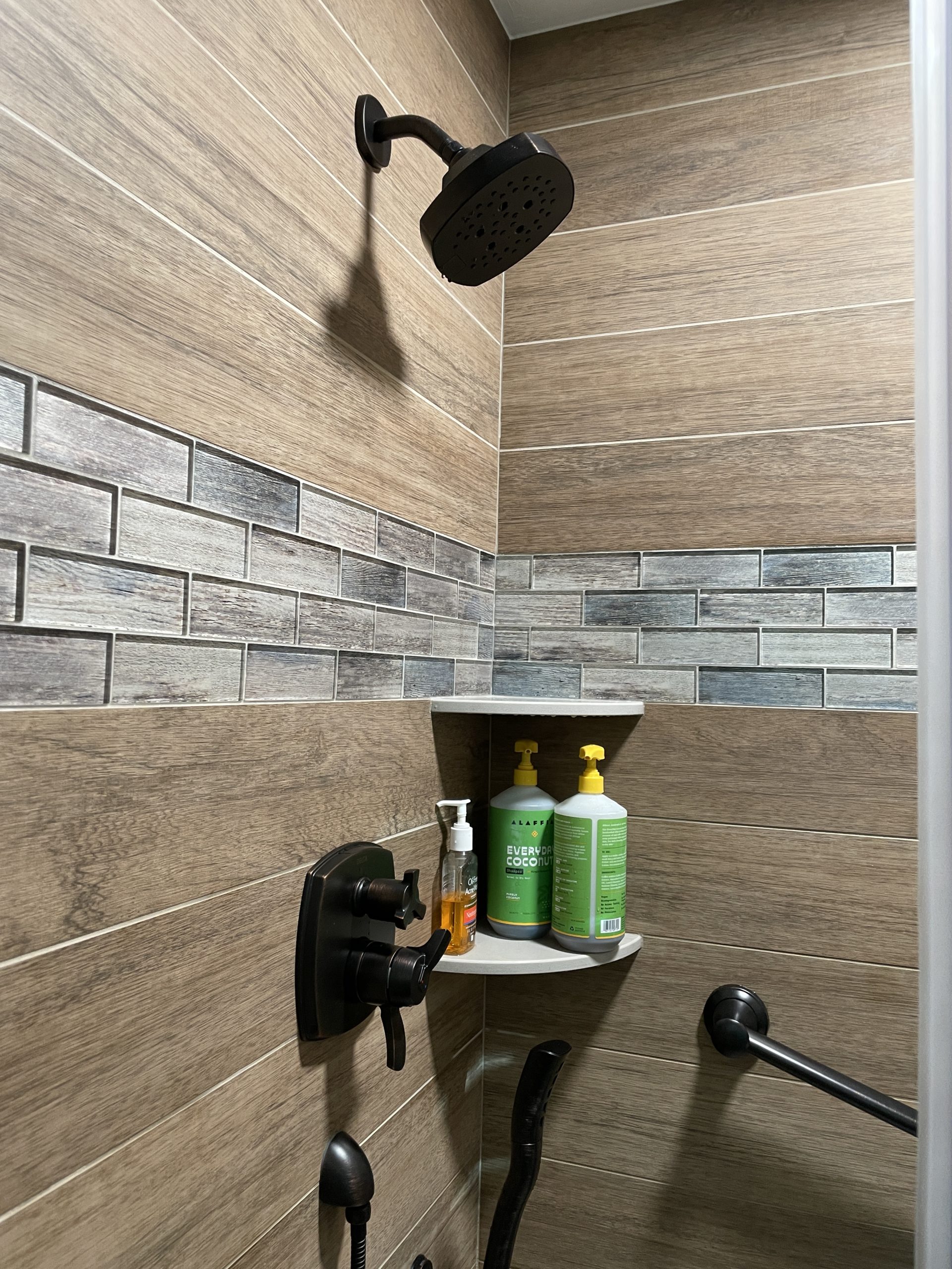  |  Wood Tile Bathroom Shower Niche
