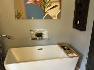 Contemporary bathroom, soaking white modern tub